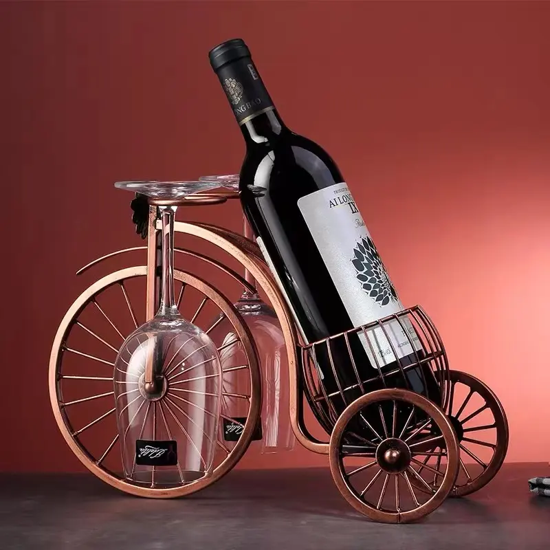 Elegant Single Bike Wine Bottle Holder with Glass Holder, Home Dining Room Storage Organizer Rack