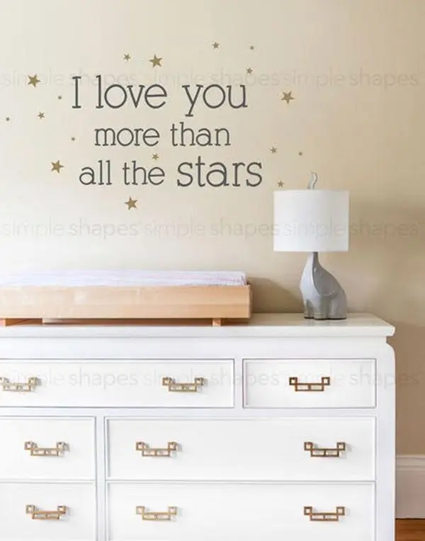 I Love You More Than All The Stars Quote Lettering Wall Decal, Stickers, Home Decor, Star Decorative Wall Stickers & Murals