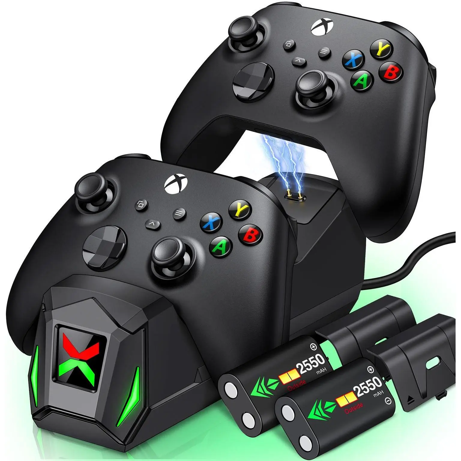 ESYWEN Controller Charger Station with 2x2550mAh Rechargeable Battery Packs for Xbox One/Series X|S Controller, Dual Charging Dock for Xbox One Controller Battery Pack with 4 Battery Covers for Xbox