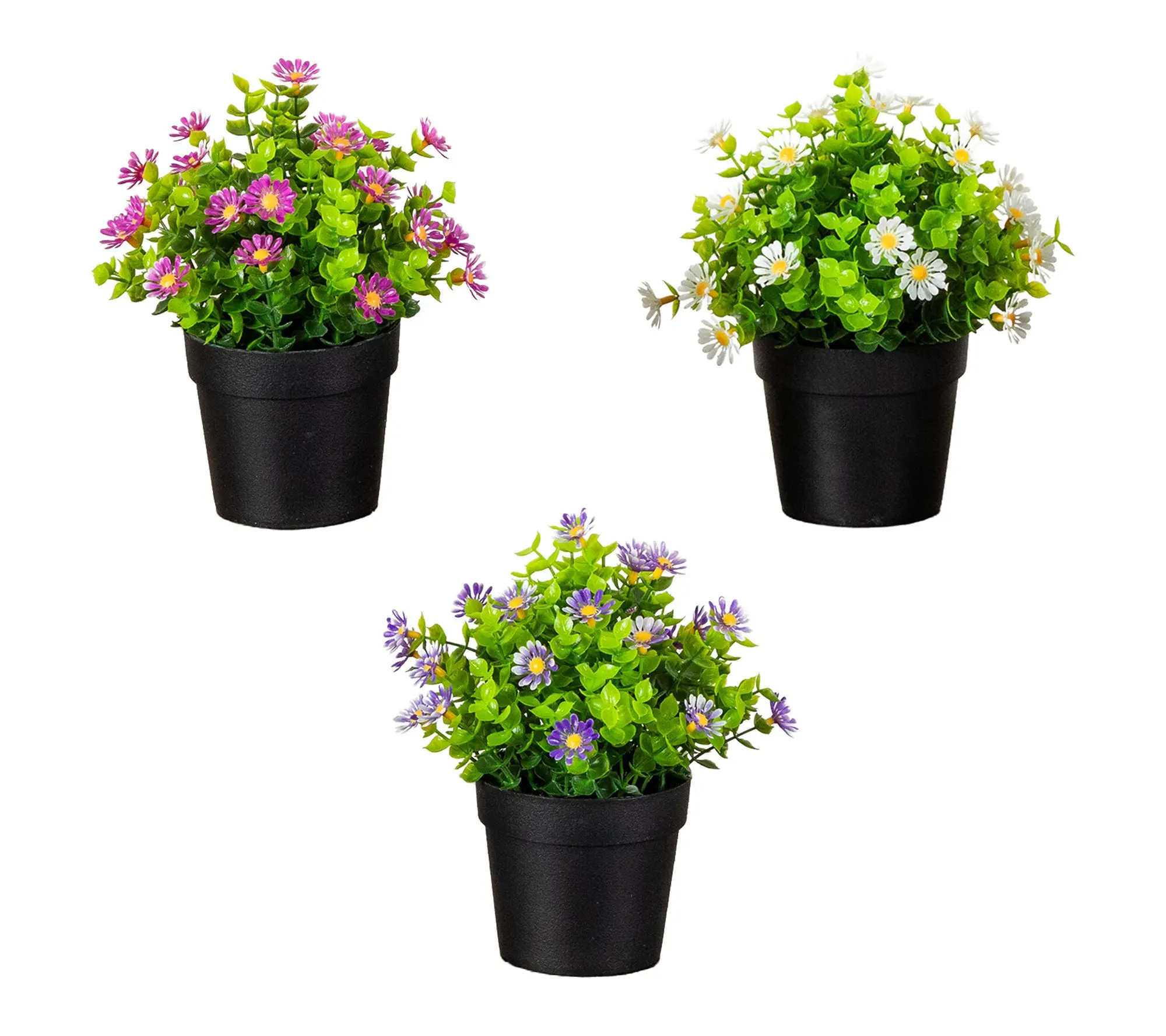 Artificial Flowering Daisy in Pot - Set of 3 by Nearly Natural