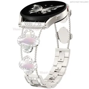 Diamond Metal Band Compatible with Samsung Galaxy Watch 7 6 5 4 40mm 44mm/for Galaxy Watch 6 4 Classic 42mm 46mm 43mm 47mm/Watch 5 Pro 45mm/Active 2,20mm Stylish Clover Sparkle Wristband Women