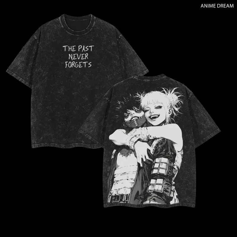 T-Shirt for Men in Heavyweight 230G Cotton, Oversized Vintage Washed Streetwear with a Double-Sided Anime Style Graphic, Activewear, Round Neck, Double-Sided Print, Shortsleeve Tee, Figure, Tshirt, Fabric, Soft, Graphic Print, Cargo, Sports, Baggy