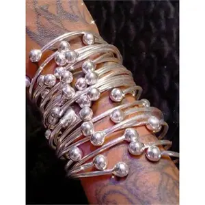 5pcs/10pcs Retro Boho Thick Bangles,Ball Silvery Bangles Bracelet, Boho Stacking Bangles, Handmade Silvery Bangles for Women Daily Party Jewelry Gifts silver