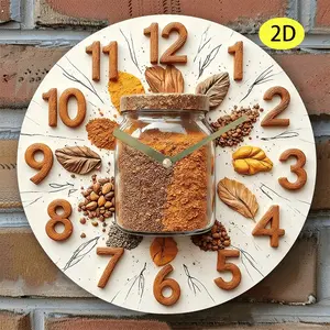 1pc Wooden Silent Non-Ticking Kitchen & Wall Clock with Large Easy-to-Read Numbers, Large Hands for dials - Minimalist Round Food Themed Decorative Clock for home, for living Room, for Bedroom - Perfect for, for, for Visually