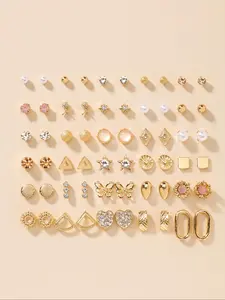 Women's Elegant Faux Pearl & Rhinestone Decor Earrings Set, 30 Pairs Cute Trendy Earrings, Fashionable Ear Studs Jewelry for Women & Girls for Daily & Party Decoration