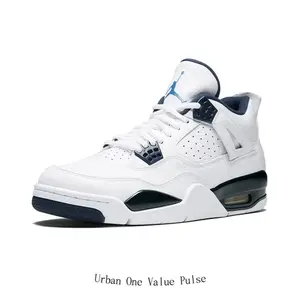 White Navy Full Leather Mid Top Basketball Trainers Exposed Cushion Unit Anti Slip Outsole Trend Daily Wear Hip Hop Sneakers