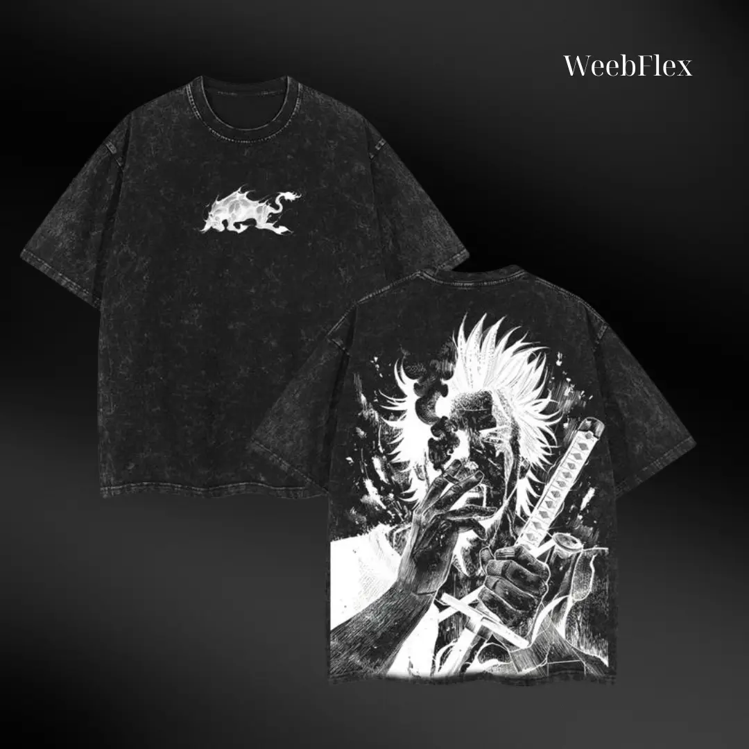 Yami Sukehiro Streetwear Graphic Tee – Oversized Heavyweight Cotton T-Shirt with Epic Double-Sided Anime Print, Retro Crew Neck Graphic Top for Black Clover Fans