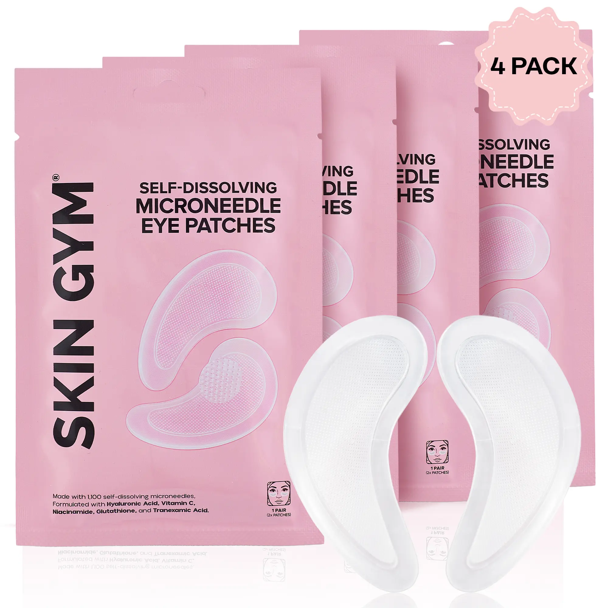 Skin Gym Microneedling Eye Patches 4-Pack - Dark Circle & Puffy Eye Treatment, Anti-Aging & Fine Line Treatment Eye Patches with 1,100 Microneedles