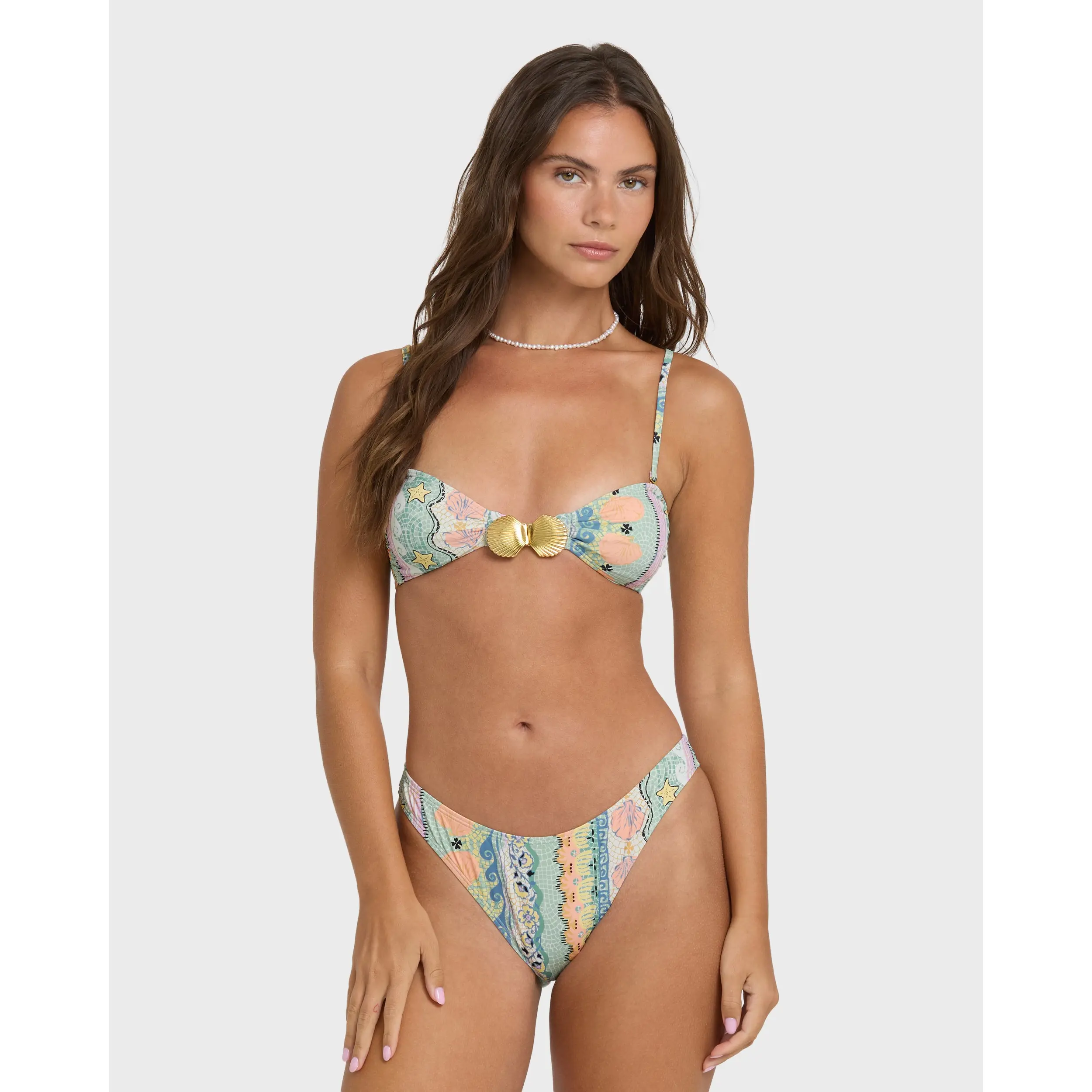 Tide Pool Michelle Bandeau Bikini Top - Light Blue Multi