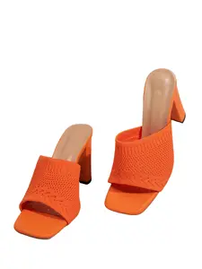 Women's Breathable Knitted Mules Slippers Sandal, Textile Upper Material, Rubber Sole, Plain Pattern Design, Fashion Style Less Than Ankle Height, Daily Fashion Footwear
