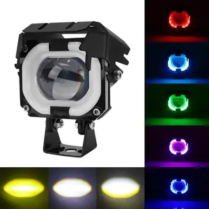 FCCEMC Universal 12V RGB Motorcycle Fog Light Headlight Car Offroad Truck Angel Eyes LED Light Portable Spotlights Driving Car Light