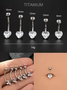 1Pcs 14G Implant Grade Titanium Heart CZ Belly Button Rings/Navel Jewelry/Belly Piercing/Navel Bar/Curved Barbell/Belly Jewelry/Navel Ring/Gifts/Body Piercing Jewelry