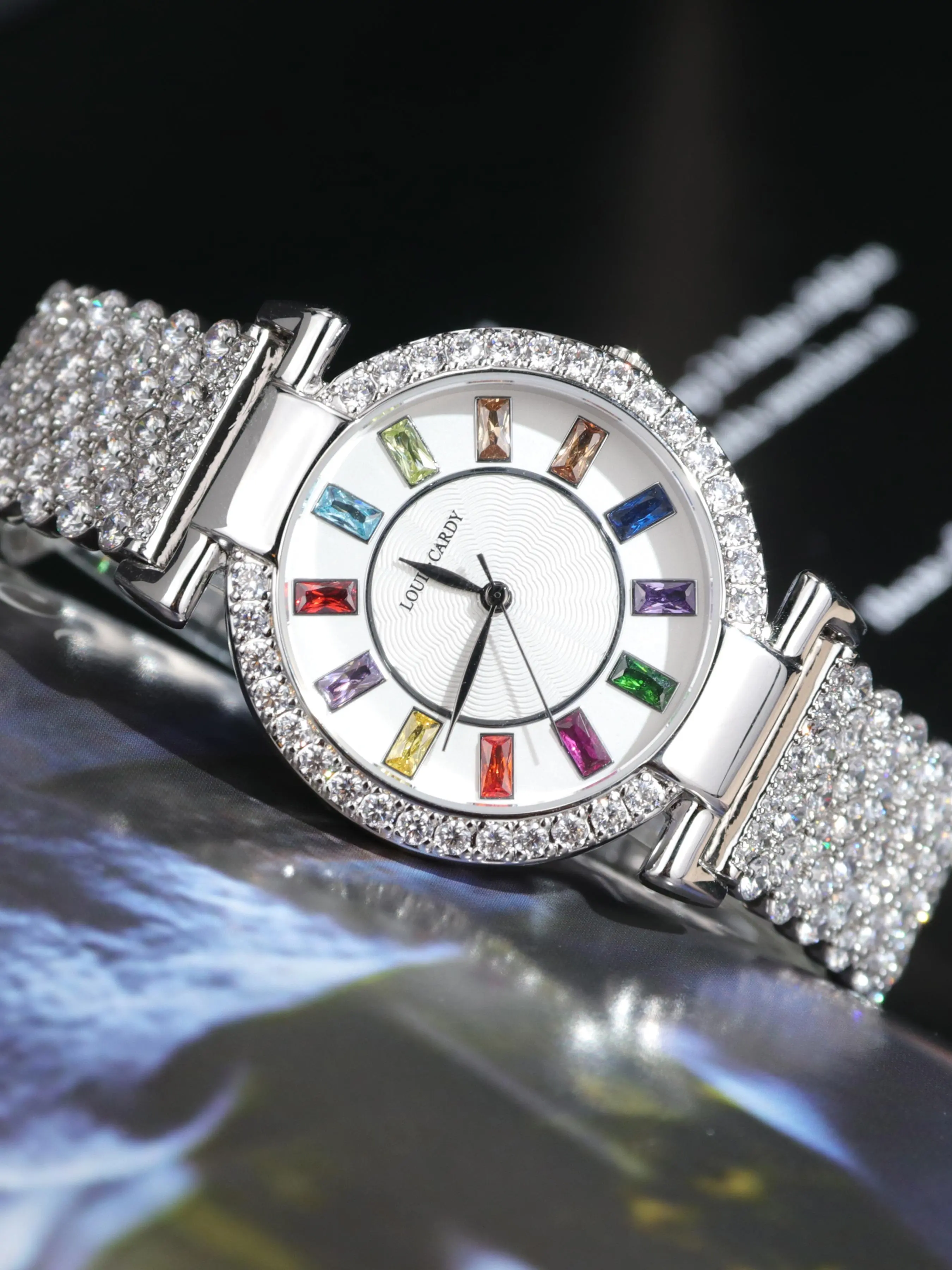 Silver Elegant Quartz Galaxy Rainbow Watch for Women with Full Set Zircons Watchband, Fashionable Ladies' Watch for Party, Office, and Casual with Gift Box, Festive Gift, Birthday Gift