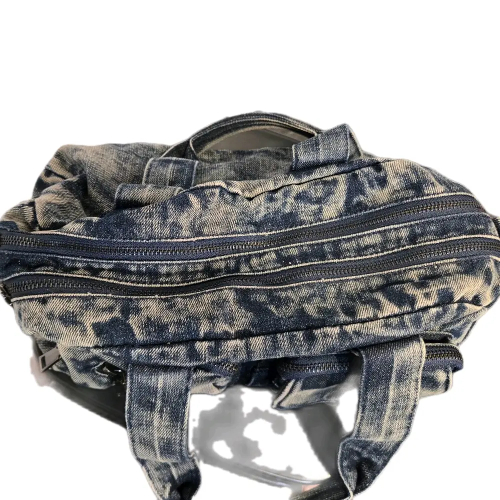 Denim Handbag with Multiple Pockets Double Straps Zipper Closure Spacious Feminine Casual Wear for Jeans Dress or Skirt and Blouse