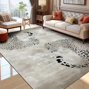 Large Vintage-Style Gray Living Room Rug Velvet Leopard Print Area Rug Soft and Comfortable, Slip-Resistant and Durable Machine Washable Ideal for Bedrooms, Living Rooms, Dorms, Cottages, Dining Areas, Entryway Mats, and Home Decor