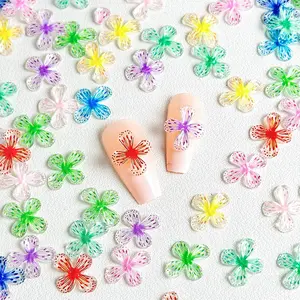 120PCS Unique Semi-transparent Colorful Four-leaf Flowers Resin Nail Charms 3D Dopamine Creative Blossoms Nail Art Decorations DIY Fairy Nails Ornaments