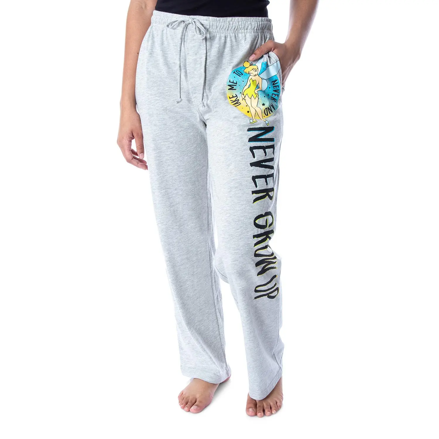Disney Women's Tinker Bell "Never Grow Up" Soft-Touch Cotton-Polyester Nightwear Leg Pajama Pants, Animation