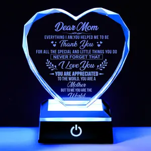 Valentines Birthday Gifts for Mom, K9 Crystal Souvenir Color-Changing LED Base from Daughter Son for Mom，Fathers Day Anniversary Birthday Gifts for Mother