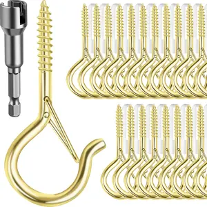 24 count Q-Hanger Hooks, Screw Hooks for Outdoor String Lights, Safety Buckle Design Cup Eye Hook for Hanging Christmas Lights, , Mounted on Wall Ceiling, Include 1 Wing Nut Driver,