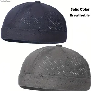 2 Pack Brimless Docker Hats for Men Women, Breathable Mesh Skull Cap, Adjustable Lightweight Quick Dry Beanie Cap, Hip Hop Streetwear Hat for Outdoor, Travel, Casual Daily Wear