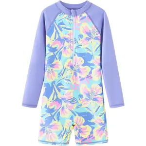 Girls Long Sleeve Rash Guard One Piece Swimsuits with UV Protection SunsuitGift.