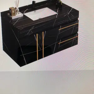35.4” wall mounted single bathroom vanity with faux marble vanity top