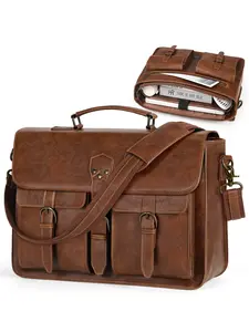 Men's Messenger Bag 15.6 Inch Leather Vintage Laptop Briefcase, Large Capacity Waterproof Shoulder Strap Bag for Office Commute Travel School