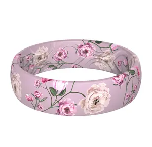 ThunderFit Silicone Wedding Rings for Women, Breathable Printed Rubber Engagement Bands 5.5mm Width 1.8mm Thickness - 1 Pack