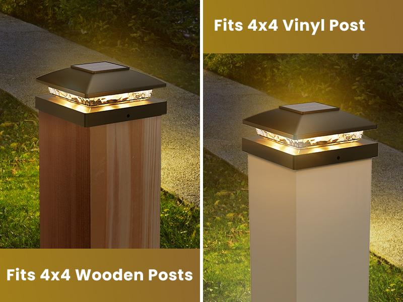 Solar Post Cap Lights Outdoor 16-Pack, Black Waterproof Solar Powered Deck Fence Lights Fit 4x4 Wood/Vinyl Posts, Bright Warm White for Patio, Porch