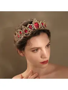 European and American wedding accessories retro rhinestone crown princess birthday quinceanera crown hair accessories palace luxury red crystal bridal crown
