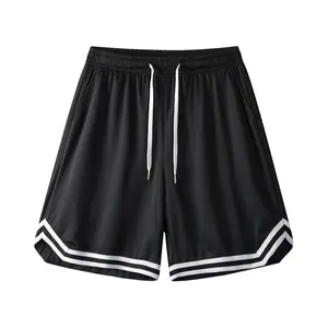 Men's Drawstring Basketball Shorts - Casual Summer Outdoor Sports & Gym Training Wear, Black & White Design with Pockets, Comfortable Fabric for Active Lifestyl