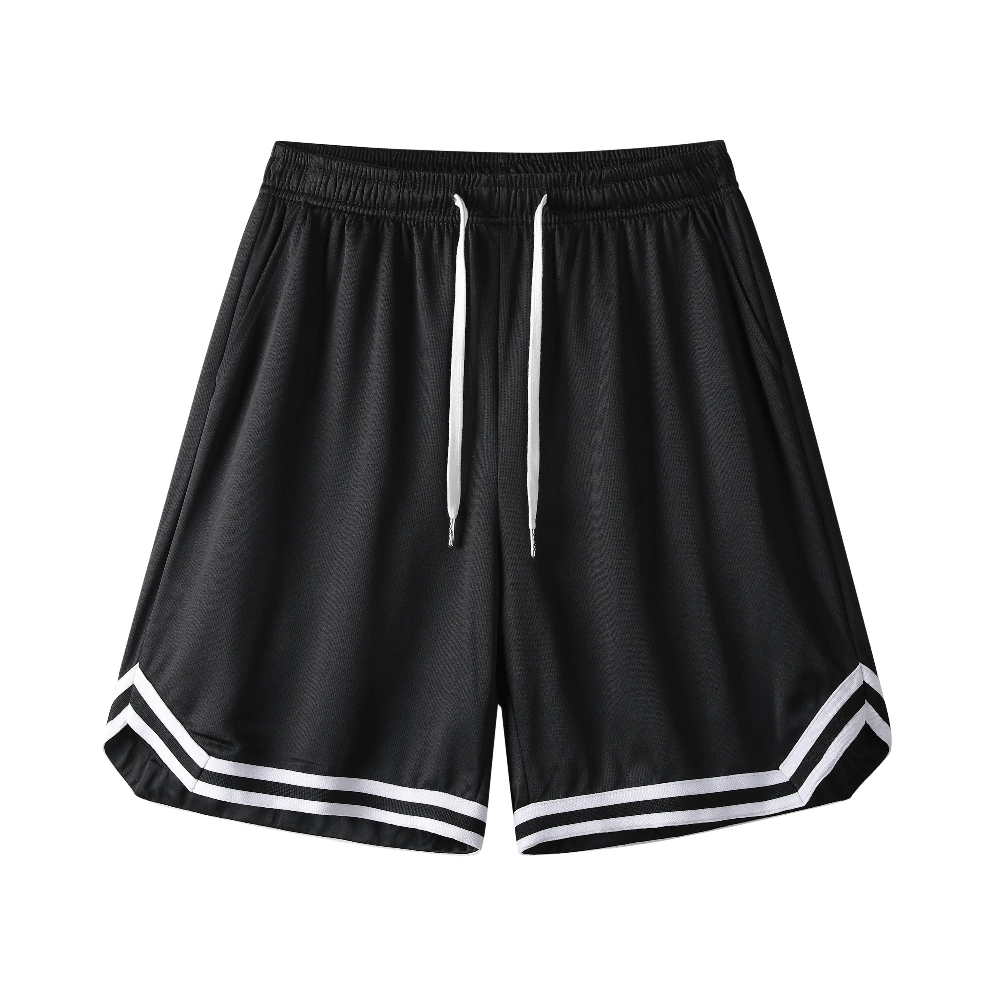 Men's Sporty Design Pocketed Sports Shorts - Comfortable Fabric, Black & White, Casual Summer Outdoor Gym Training Clothing for Active Lifestyle,summerwins,travel essentials,camping essentials