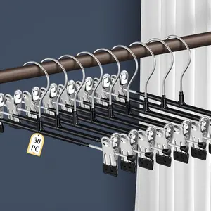 10/20/30 Piece Set with Clip Metal Anti-Slip Pants Hanger Adjustable Women's Skirt Heavy-Duty Space Saving Shorts and Jeans Hanger 12 Inches