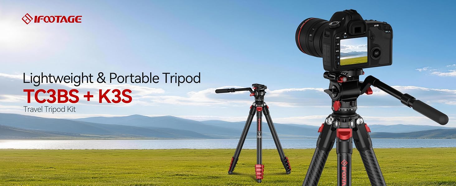 TC3BS+K3S Carbon Fiber Tripod with Fluid Head,2.9lb Professional Travel Kit TC3BS+K3S Carbon Fiber Tripod with Fluid Head,2.9lb Professional Travel Kit