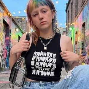 With Teeth Racer Tank Top, Alternative Graphic Shirt, Women's Micro Rib Fitted Tank