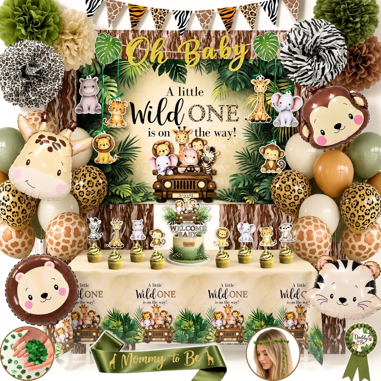 Safari Baby Shower Decorations, Jungle Animal Party Set