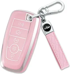 for Ford Key Fob Cover with , Full Coverage Protection Key Case for 2018-2025 Explorer Fusion Escape Edge Bronco F150 Maverick Mustang Accessories,  Edge, Pink