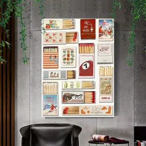 Vintage Matchbook Wall Art, Colorful Retro Iconic Matchbox Print, Funky Red Out of Office Sign Matchbox Poster, Heart Western Cowboy Boots Poster