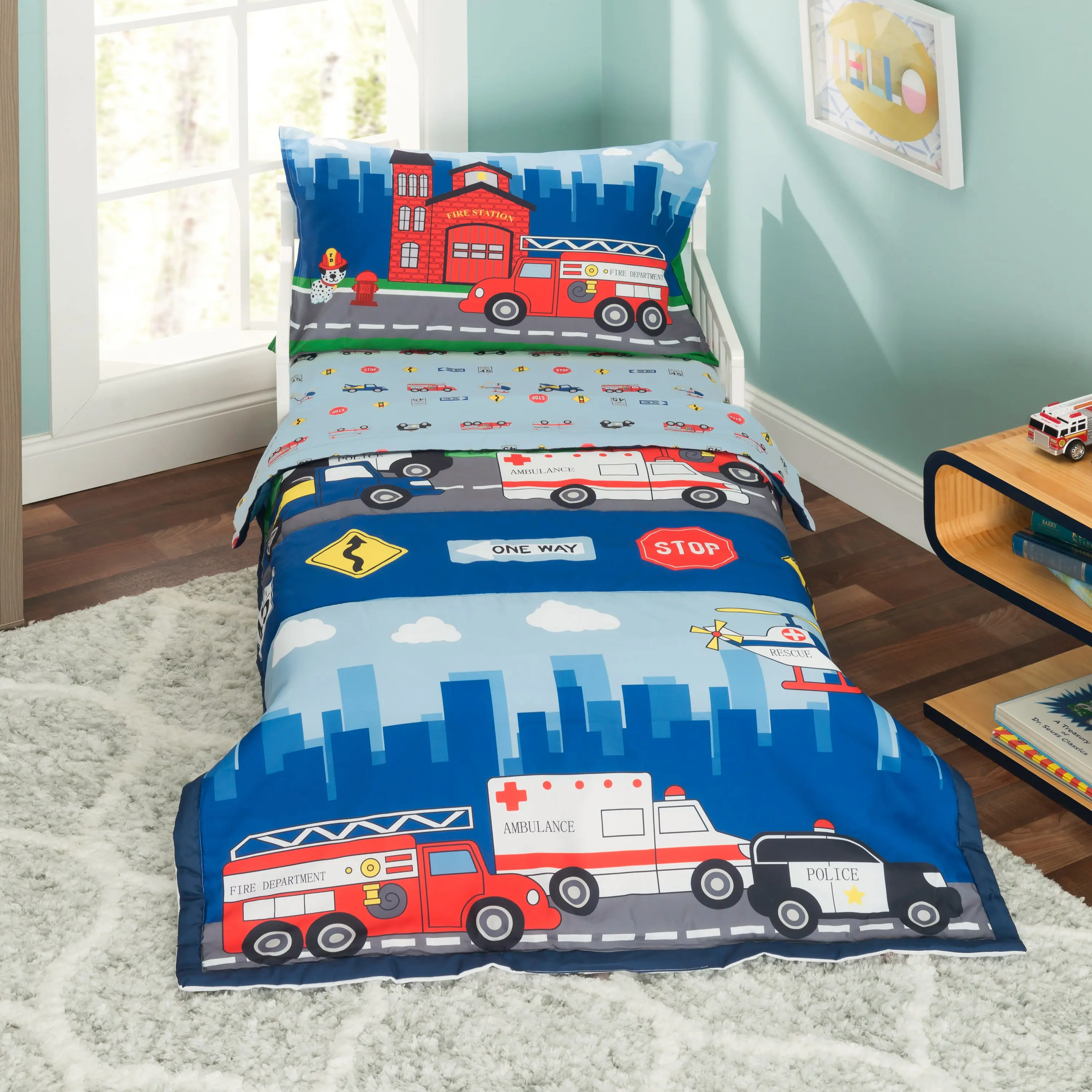 Fire and Police Rescue 4-Piece Toddler Bedding Set Fire and Police Rescue 4-Piece Toddler Bedding Set