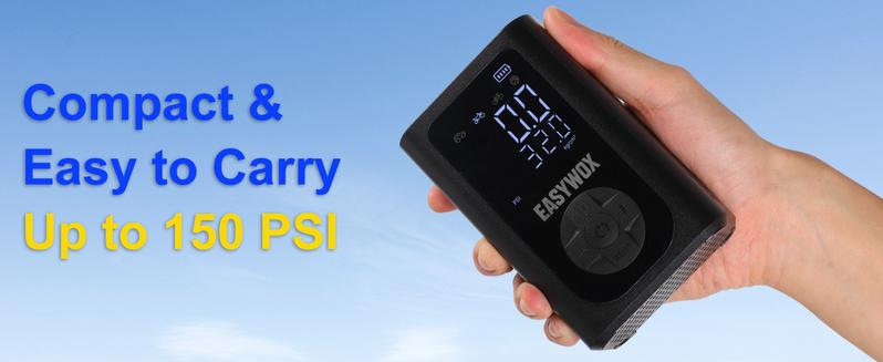 Easywox Portable Wireless Tire Inflator 150PSI Smart Air Pump Power Bank LED Light for Cars Motorcycles and Other Vehicles