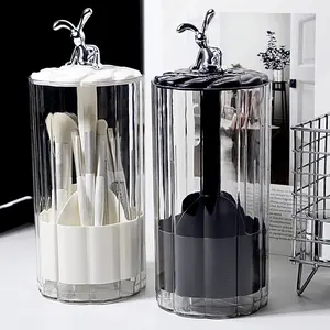 Press Type Makeup Brush Holder, Transparent Dustproof Makeup Organizer for Vanity, Cosmetic Storage Box Hot Sale