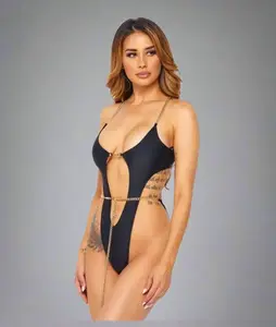 Chains Monokini Swimsuit – Flattering One Piece Nylon Spandex Swimwear With Chain Detail