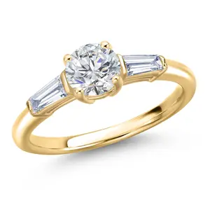 Gem Stone King 10K Yellow Gold IGI Certified Lab Grown Diamond Engagement Ring For Women | 1.05 Cttw | Center 0.75 Ct Round Cut | D-E Color | VS1-VS2 Clarity
