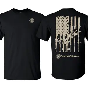 Smith & Wesson American Flag Rifles T-Shirt, Tactical Firearms Graphic Tee, Top Menwear, Unisex Shooting & Hunting Gear, Gift for Gun Enthusiasts.
