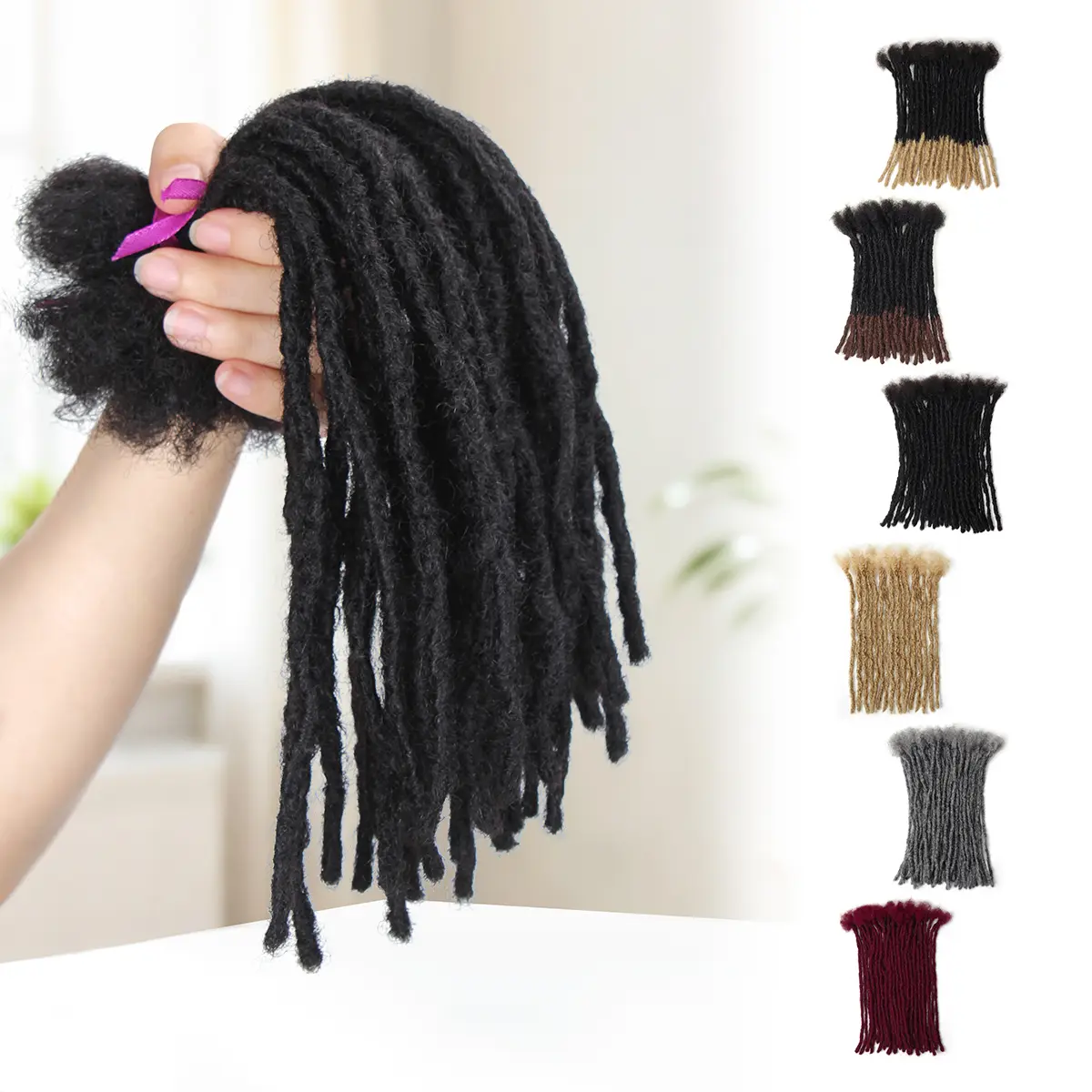 Beauday Interlocking Loc Extensions Human Hair, 0.6cm Real Human Hair Permanent Dreadlock Extensions, Soft Human Hair Dreads Extensions