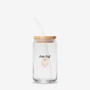 Little Fluff, Big Attitude Glass Can - Perfect for On-The-Go Use Drinkware Lid Straw glass cup