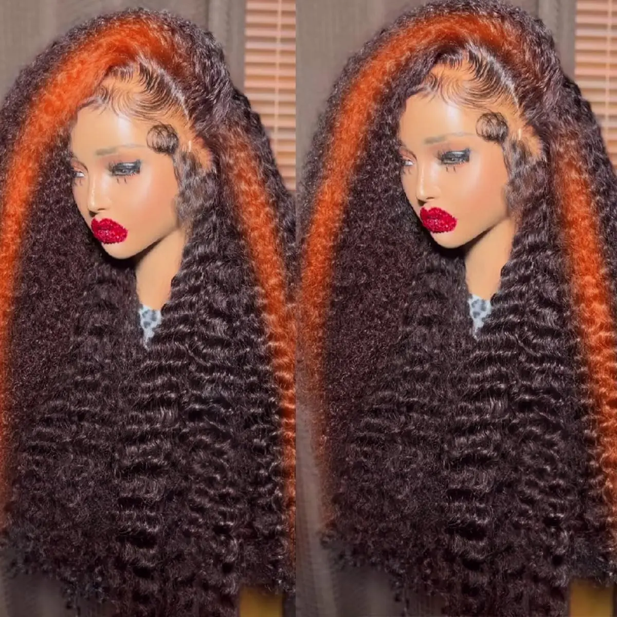 200 Density Ginger Deep Wave Lace Front Wigs Human Hair Pre Plucked Skunk Stripe Ginger Deep Wave Wig Human Hair Glueless Wigs Human Hair for Women 13x6 Lace Front Wigs Human Hair Ginger Orange Curly Wig Human Hair Ombre Lace Front Wig Human Hair