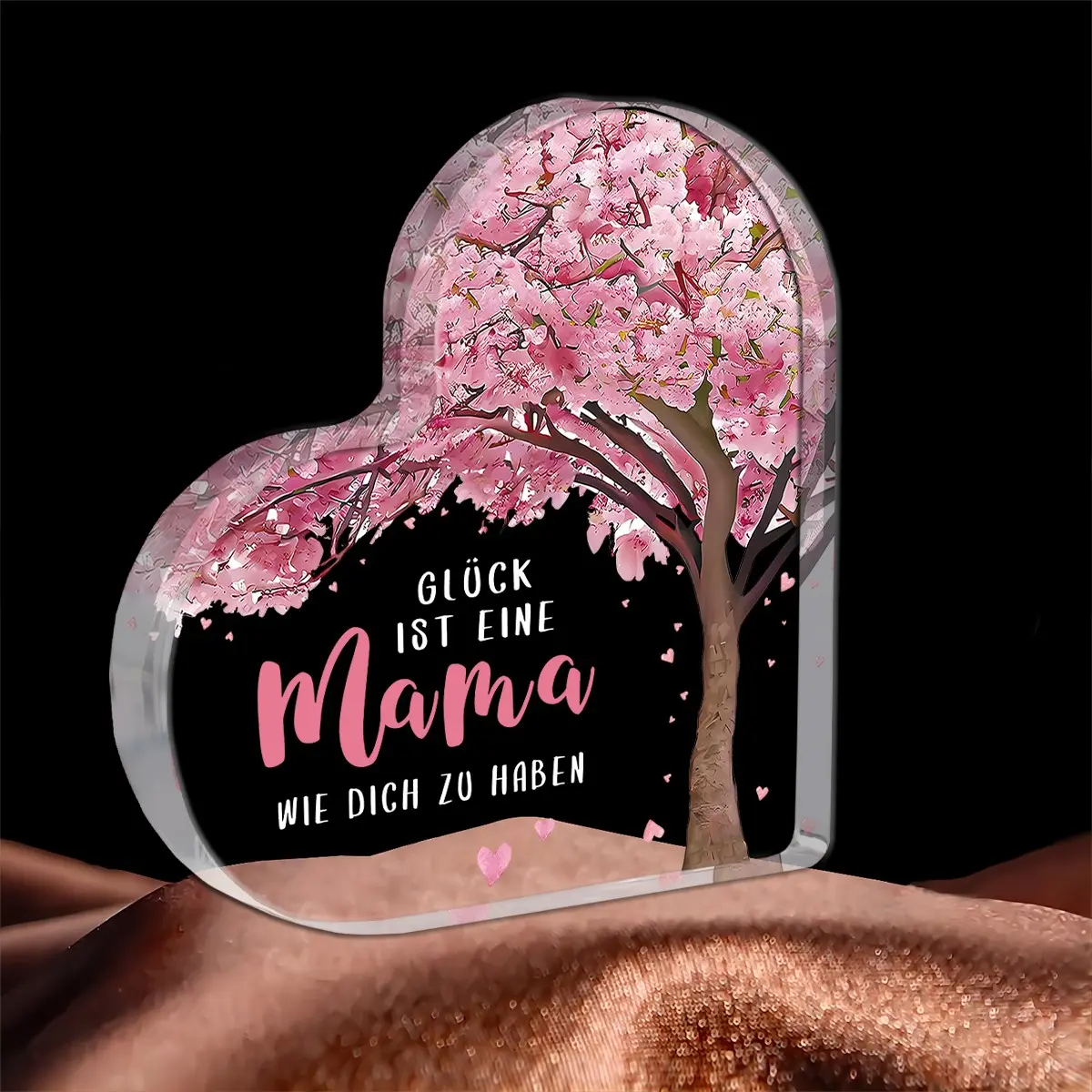 Heart Acrylic Mother's Day Gift, Cherry Blossom Design, German Engraving, Perfect for Mom, Holiday Home Decor, Seasonal Decoration