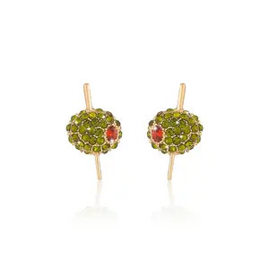 Firopia Olive Stud Earrings for Women Mini Green Olive Rhinestone Earrings Martini Jewelry Gift for Her Birthday Elegant and Stylish Design