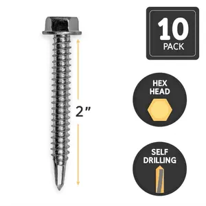 2" E-Track Hex Head Metal Anchor Screws With Self-drilling Tips (10 Pack)